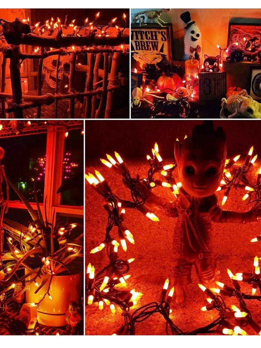 Spirit Halloween 100 Orange and Purple Double Lights set 25.5 feet New